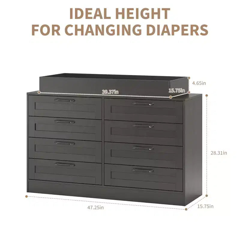 Commode à langer avec 8 tiroirs en bois, commode classique pour chambre de bébé, étagères à langer, station de changement de couches multifonctionnelle, commode pour chambre à coucher