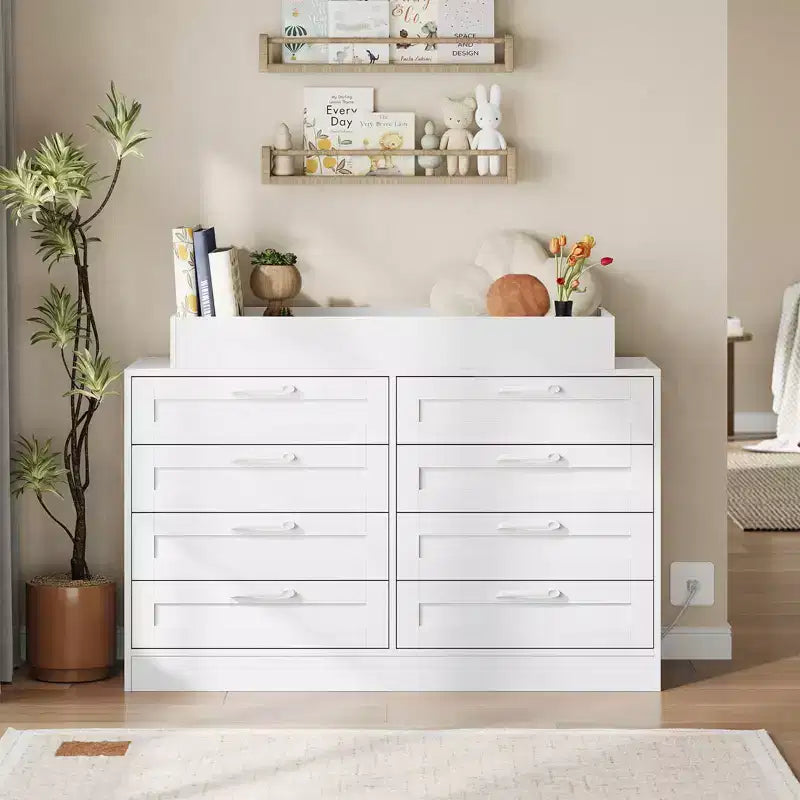Commode à langer avec 8 tiroirs en bois, commode classique pour chambre de bébé, étagères à langer, station de changement de couches multifonctionnelle, commode pour chambre à coucher