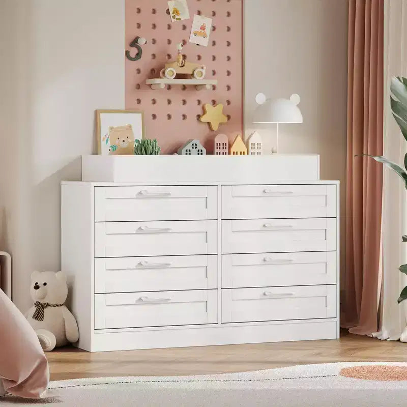 Commode à langer avec 8 tiroirs en bois, commode classique pour chambre de bébé, étagères à langer, station de changement de couches multifonctionnelle, commode pour chambre à coucher