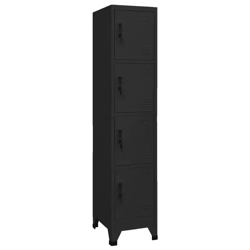 vidaXL Armoire de rangement noire | 15x17.7x70.9 | Acier | 4 portes verrouillables | Aérations | Porte-étiquettes nominatives | Parfait pour le bureau, l'école et la maison