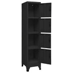 vidaXL Armoire de rangement noire | 15x17.7x70.9 | Acier | 4 portes verrouillables | Aérations | Porte-étiquettes nominatives | Parfait pour le bureau, l'école et la maison