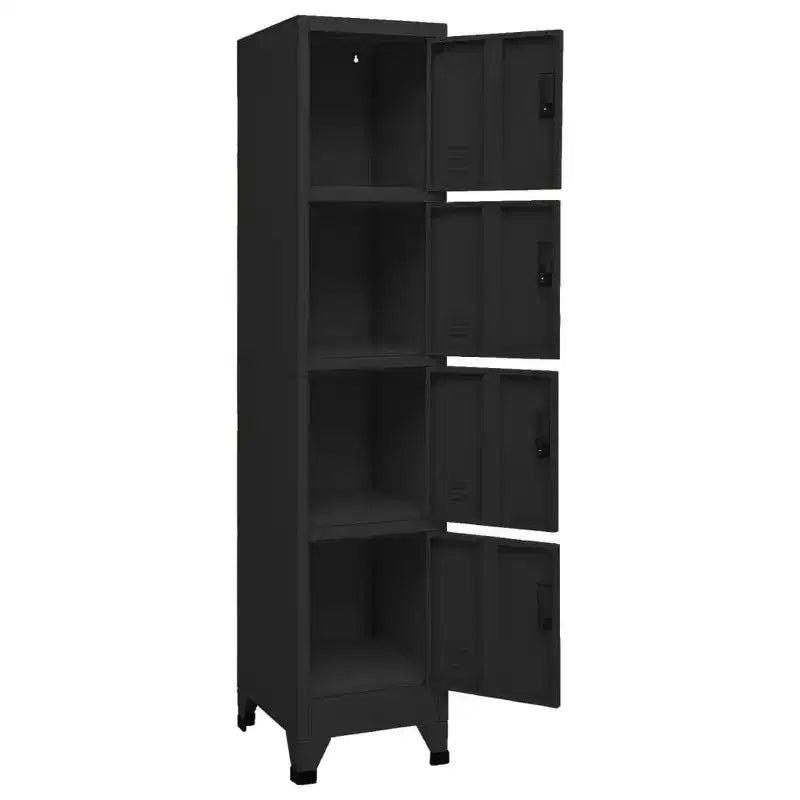 vidaXL Armoire de rangement noire | 15x17.7x70.9 | Acier | 4 portes verrouillables | Aérations | Porte-étiquettes nominatives | Parfait pour le bureau, l'école et la maison