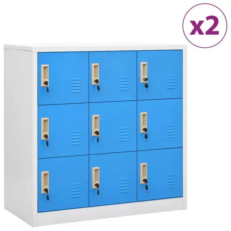 vidaXL Casiers 2 pièces gris et bleus | Unités de rangement en acier avec plusieurs compartiments | Organisateur de bureau avec serrures