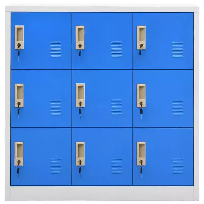 vidaXL Casiers 2 pièces gris et bleus | Unités de rangement en acier avec plusieurs compartiments | Organisateur de bureau avec serrures