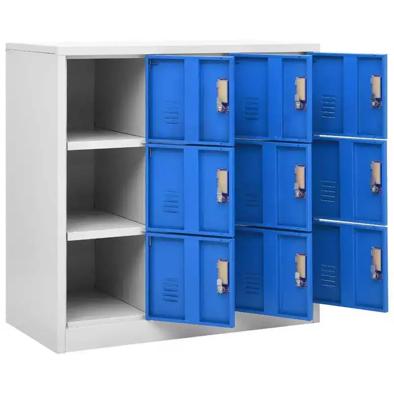 vidaXL Casiers 2 pièces gris et bleus | Unités de rangement en acier avec plusieurs compartiments | Organisateur de bureau avec serrures