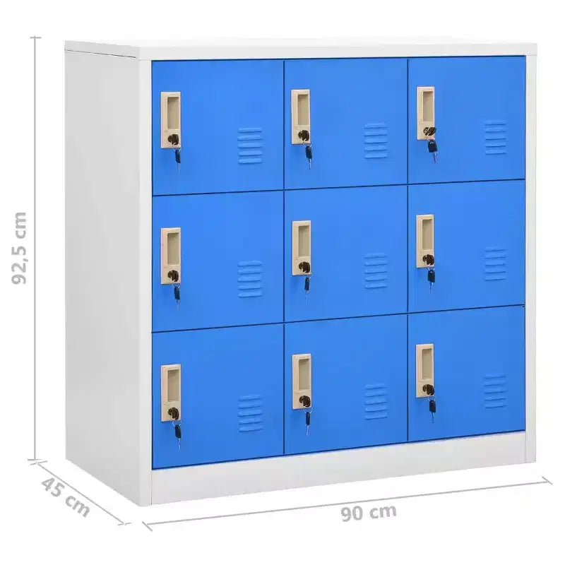 vidaXL Casiers 2 pièces gris et bleus | Unités de rangement en acier avec plusieurs compartiments | Organisateur de bureau avec serrures