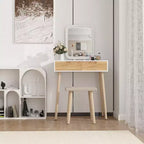 ELECWISH Ensemble Coiffeuse en Bois 80 cm avec Miroir LED et Tabouret - Éclairage 3 Modes, 2 Tiroirs, Assise Rembourrée