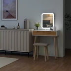 ELECWISH Ensemble Coiffeuse en Bois 80 cm avec Miroir LED et Tabouret - Éclairage 3 Modes, 2 Tiroirs, Assise Rembourrée