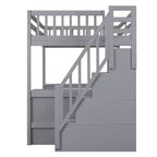 Lit mezzanine pleine grandeur Whisen avec bureau, trois étagères de rangement et escalier de rangement