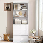 Étagère de 70 pouces avec tiroirs, grande bibliothèque de style rustique, bibliothèques profondes en bois, meuble de rangement pour le salon, le bureau, la cuisine.