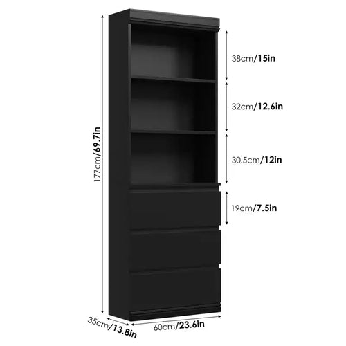 Étagère de 70 pouces avec tiroirs, grande bibliothèque de style rustique, bibliothèques profondes en bois, meuble de rangement pour le salon, le bureau, la cuisine.