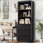 Étagère de 70 pouces avec tiroirs, grande bibliothèque de style rustique, bibliothèques profondes en bois, meuble de rangement pour le salon, le bureau, la cuisine.