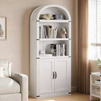 Acekool Bibliothèque à 5 étagères cintrées, étagère de présentation de style ferme en bois de 182 cm de haut, étagère de rangement avec accents métalliques pour salon, bureau, blanc