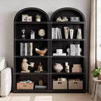 Acekool Bibliothèque à 5 étagères cintrées, étagère de présentation de style ferme en bois de 182 cm de haut, étagère de rangement avec accents métalliques pour salon, bureau, blanc
