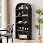 Acekool Bibliothèque à 5 étagères cintrées, étagère de présentation de style ferme en bois de 182 cm de haut, étagère de rangement avec accents métalliques pour salon, bureau, blanc