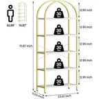 Acekool Bibliothèque à 5 étagères cintrées, étagère de présentation de style ferme en bois de 182 cm de haut, étagère de rangement avec accents métalliques pour salon, bureau, blanc