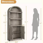 Acekool Bibliothèque à 5 étagères cintrées, étagère de présentation de style ferme en bois de 182 cm de haut, étagère de rangement avec accents métalliques pour salon, bureau, blanc