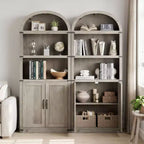 Acekool Bibliothèque à 5 étagères cintrées, étagère de présentation de style ferme en bois de 182 cm de haut, étagère de rangement avec accents métalliques pour salon, bureau, blanc