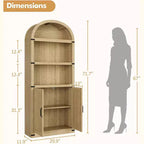 Acekool Bibliothèque à 5 étagères cintrées, étagère de présentation de style ferme en bois de 182 cm de haut, étagère de rangement avec accents métalliques pour salon, bureau, blanc
