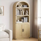 Acekool Bibliothèque à 5 étagères cintrées, étagère de présentation de style ferme en bois de 182 cm de haut, étagère de rangement avec accents métalliques pour salon, bureau, blanc
