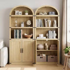 Acekool Bibliothèque à 5 étagères cintrées, étagère de présentation de style ferme en bois de 182 cm de haut, étagère de rangement avec accents métalliques pour salon, bureau, blanc