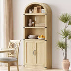 Acekool Bibliothèque à 5 étagères cintrées, étagère de présentation de style ferme en bois de 182 cm de haut, étagère de rangement avec accents métalliques pour salon, bureau, blanc