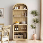 Acekool Bibliothèque à 5 étagères cintrées, étagère de présentation de style ferme en bois de 182 cm de haut, étagère de rangement avec accents métalliques pour salon, bureau, blanc