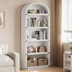 Acekool 5-Shelf Arched Bookcase, 71.65 Tall Wooden Farmhouse Display Bookshelf, Storage Rack with Metal Accents for Living Room, Office, White