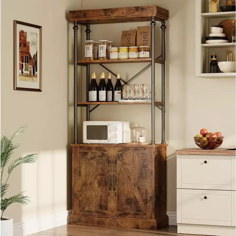 Acekool Grande Bibliothèque avec Portes, Étagère Industrielle à 4 Niveaux, Étagère de Rangement Ferme avec Meuble, Bois et Métal, Style Vintage
