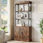 Acekool Grande Bibliothèque avec Portes, Étagère Industrielle à 4 Niveaux, Étagère de Rangement Ferme avec Meuble, Bois et Métal, Style Vintage