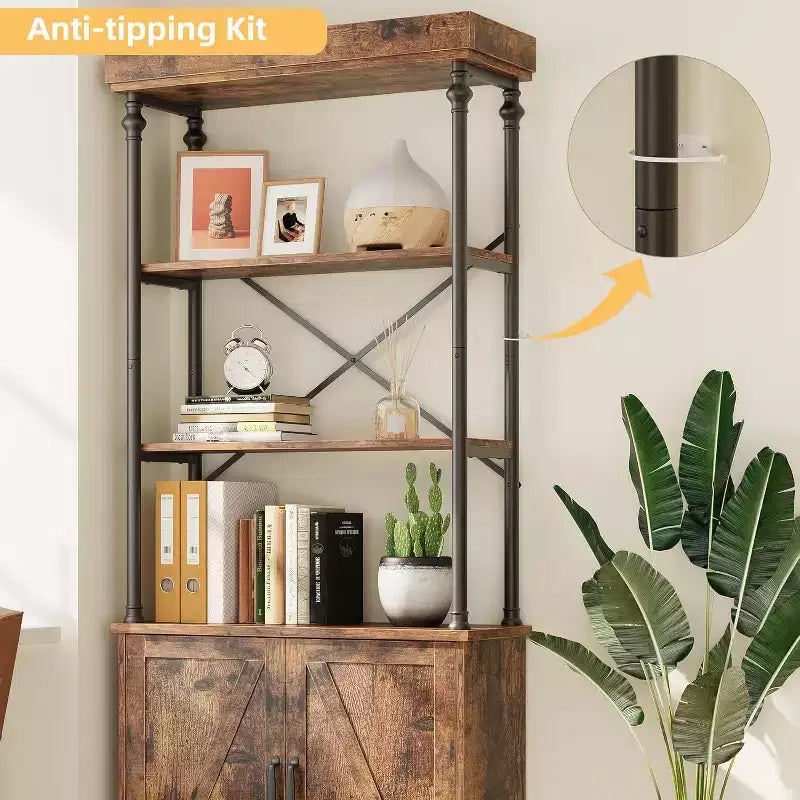 Acekool Grande Bibliothèque avec Portes, Étagère Industrielle à 4 Niveaux, Étagère de Rangement Ferme avec Meuble, Bois et Métal, Style Vintage