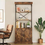 Acekool Grande Bibliothèque avec Portes, Étagère Industrielle à 4 Niveaux, Étagère de Rangement Ferme avec Meuble, Bois et Métal, Style Vintage