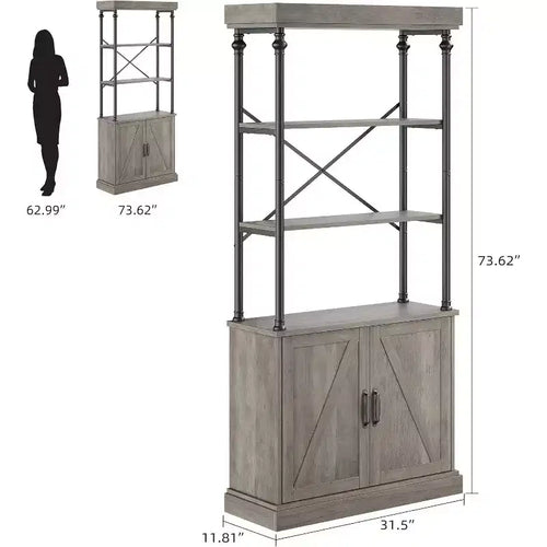 Acekool Grande Bibliothèque avec Portes, Étagère Industrielle à 4 Niveaux, Étagère de Rangement Ferme avec Meuble, Bois et Métal, Style Vintage