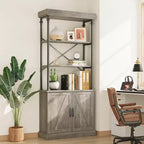 Acekool Grande Bibliothèque avec Portes, Étagère Industrielle à 4 Niveaux, Étagère de Rangement Ferme avec Meuble, Bois et Métal, Style Vintage