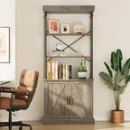 Acekool Grande Bibliothèque avec Portes, Étagère Industrielle à 4 Niveaux, Étagère de Rangement Ferme avec Meuble, Bois et Métal, Style Vintage