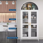 Meuble de rangement en métal arqué de 73", armoire de cuisine avec portes vitrées, vitrine autoportante avec 2 étagères réglables