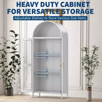 Meuble de rangement en métal arqué de 73", armoire de cuisine avec portes vitrées, vitrine autoportante avec 2 étagères réglables