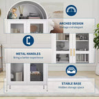 Meuble de rangement en métal arqué de 73", armoire de cuisine avec portes vitrées, vitrine autoportante avec 2 étagères réglables