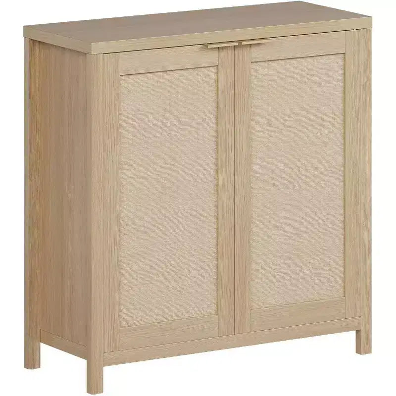 Buffet en bois avec portes en rotin, placard de cuisine avec étagères réglables, table console, parfait pour la salle à manger