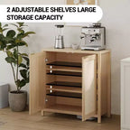 Buffet en bois avec portes en rotin, placard de cuisine avec étagères réglables, table console, parfait pour la salle à manger