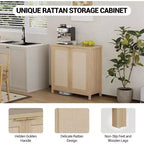 Buffet en bois avec portes en rotin, placard de cuisine avec étagères réglables, table console, parfait pour la salle à manger