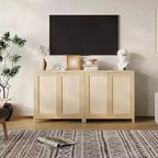Buffet en bois avec portes en rotin, placard de cuisine avec étagères réglables, table console, parfait pour la salle à manger