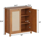 Buffet en bois avec portes en rotin, placard de cuisine avec étagères réglables, table console, parfait pour la salle à manger