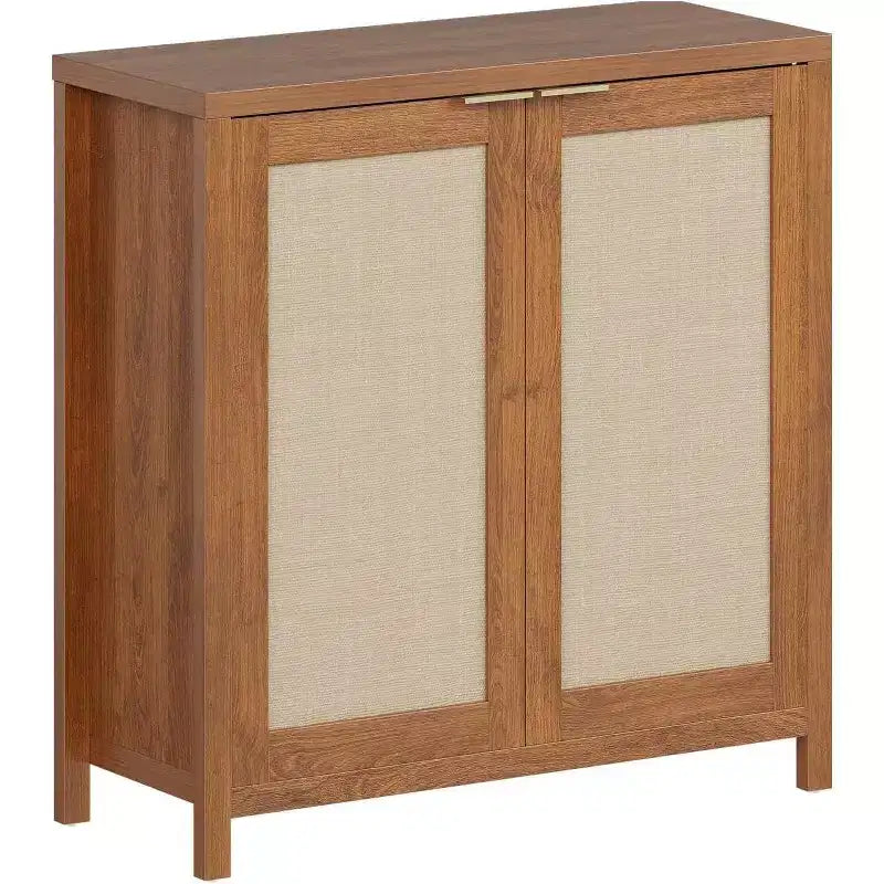 Buffet en bois avec portes en rotin, placard de cuisine avec étagères réglables, table console, parfait pour la salle à manger