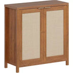 Buffet en bois avec portes en rotin, placard de cuisine avec étagères réglables, table console, parfait pour la salle à manger