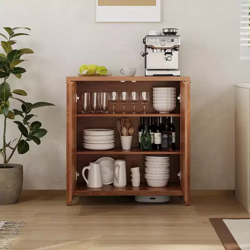 Buffet en bois avec portes en rotin, placard de cuisine avec étagères réglables, table console, parfait pour la salle à manger