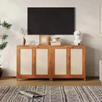Buffet en bois avec portes en rotin, placard de cuisine avec étagères réglables, table console, parfait pour la salle à manger