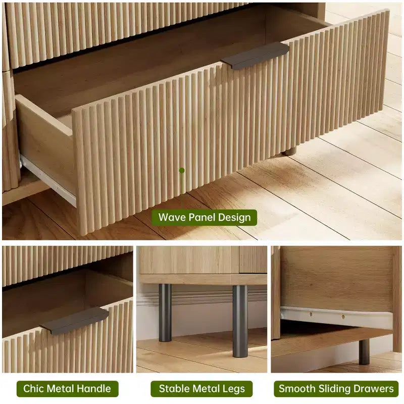 Commode à 5 tiroirs cannelés ondulés pour chambre à coucher, commode moderne en bois avec tiroirs larges, organisateur de commode de placard