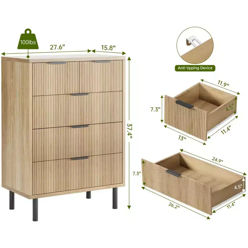Commode à 5 tiroirs cannelés ondulés pour chambre à coucher, commode moderne en bois avec tiroirs larges, organisateur de commode de placard