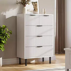 Commode à 5 tiroirs cannelés ondulés pour chambre à coucher, commode moderne en bois avec tiroirs larges, organisateur de commode de placard